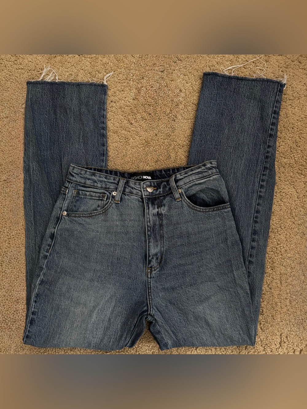 Fashion Nova Women's Straight Leg Jeans - Washed Blue